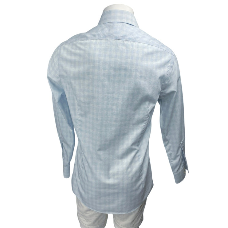 Charles Tyrwhitt Blue Extra Slim Checkered Long Sleeve Button Shirt Top 15.5/L