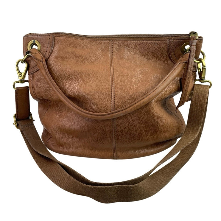 Fossil Karli Women's Tan Brown Pebbled Leather Hobo Crossbody Handbag Size OS
