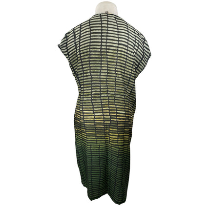 Buykud Womens Green Abstract Print Crew Neck Short Sleeve Midi Shift Dress Sz XL