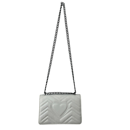 White Quilted Chevron Horseshoe Buckle Crossbody Chain Flap Purse Handbag OS