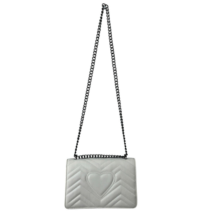 White Quilted Chevron Horseshoe Buckle Crossbody Chain Flap Purse Handbag OS