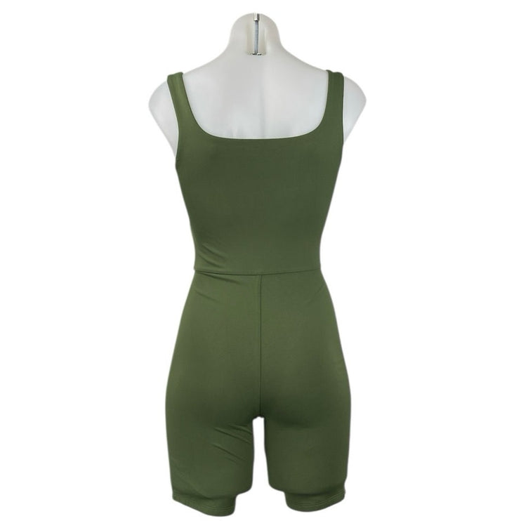 Aritzia Babaton Womens Olive Green Sleeveless Square Neck Jumpsuit Romper Sz S