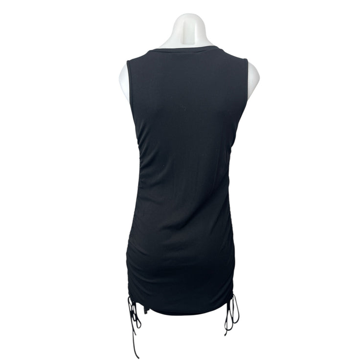 BB Dakota Women's Black Ruched Sleeveless Rib Knit Mini Tank Bodycon Dress Sz L