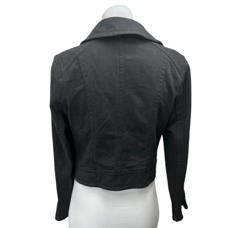 Elle Women's Black Denim Zip Up Cropped Rider Moto Jean Coat Jacket Size S