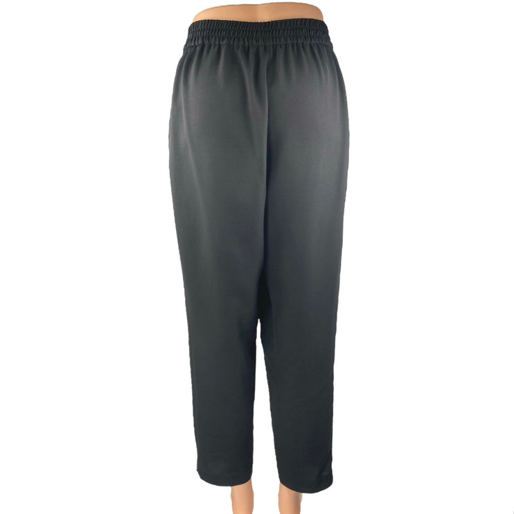 Zara Women's Black Straight Tapered Leg High Waist Drawstring Trousers Pants M