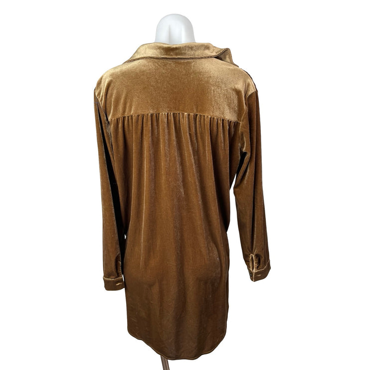 R. Vivimos Women's Brown Copper Velvet Velour Long Sleeve Shift Mini Dress Sz S