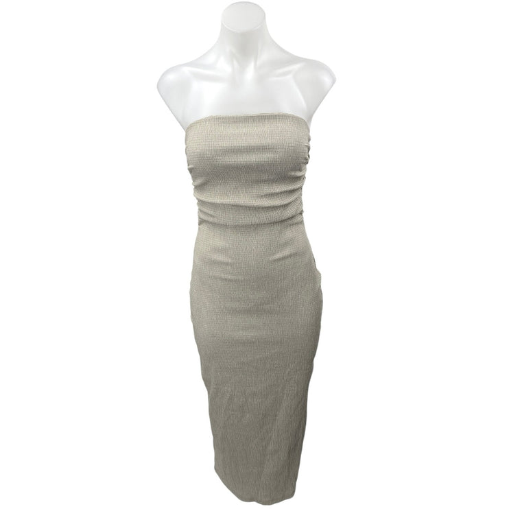 Zara Cream Beige Strapless Sleeveless Bandeau Tube Bodycon Midi Dress Size S