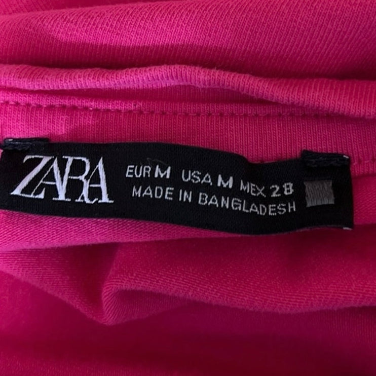 Zara Pink Plain Simple Stretch Crew Neck Short Sleeve Crop T Shirt Top Tee Sz M