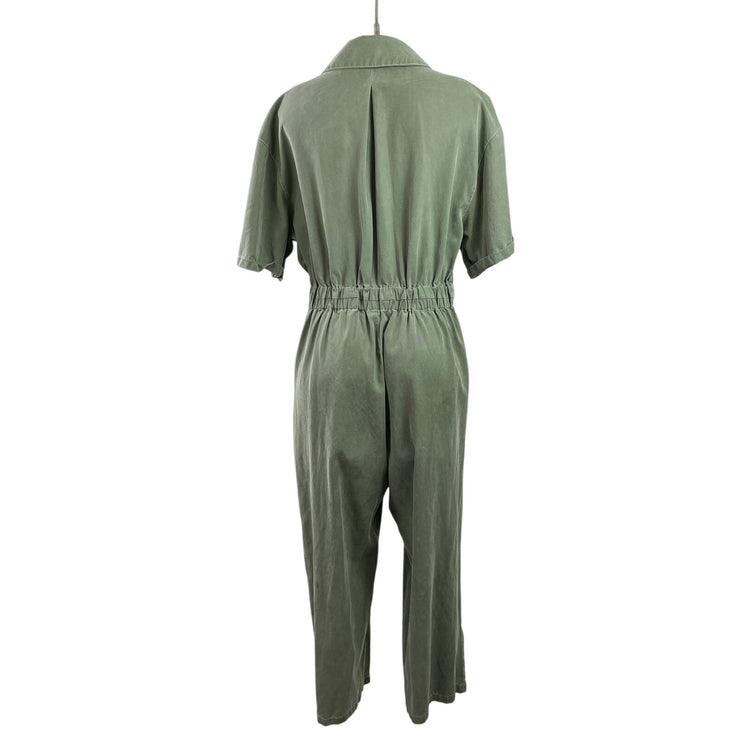 Oh Seven Days Bobby Green Short Sleeve Button Elastic Waist Utility Jumpsuit M