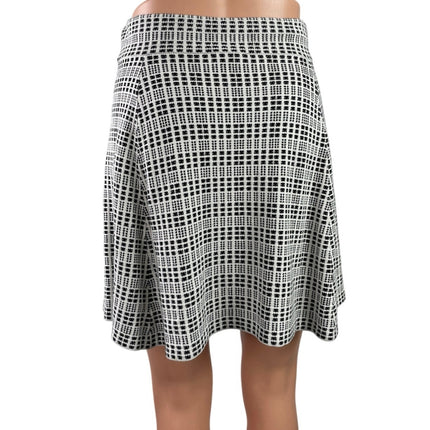 Theory Black White Geometric Knit Pleated High Waist Flare A Line Mini Skirt S