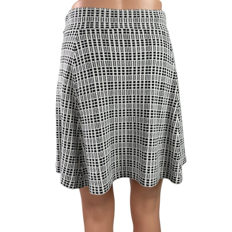 Theory Black White Geometric Knit Pleated High Waist Flare A Line Mini Skirt S