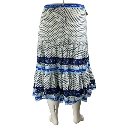 NEW J.Crew White Blue Floral High Waisted Boho Tiered A Line Midi Skirt Size M