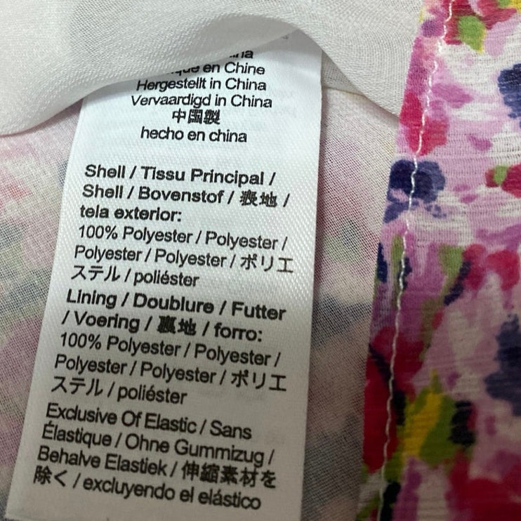 J.Crew Women's Pink Floral Cap Sleeve Chiffon V-Neck Button Crop Blouse Top Sz L