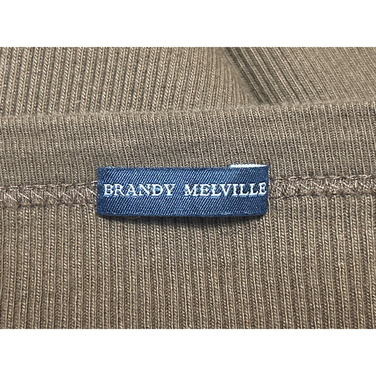 Brandy Melville Brown Rib Knit Long Sleeve Button Crop Cardigan Sweater Top Sz S