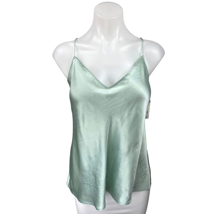 NEW Paige Cicely 100% Silk Satin Green Sleeveless Cami Camisole Crop Tank Top L