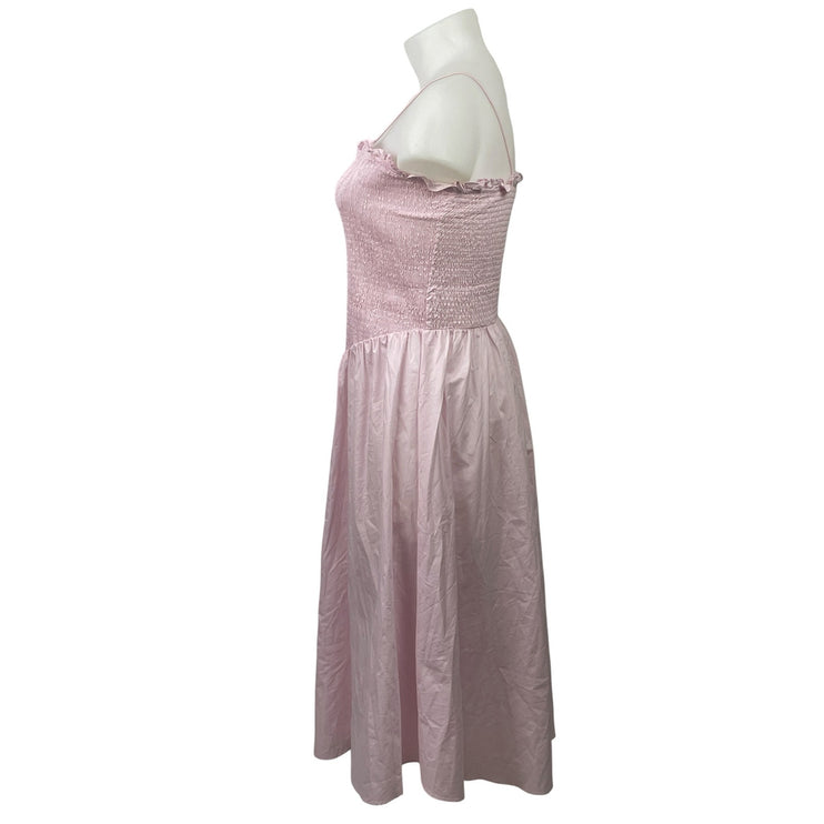 Glamorous Pink Sleeveless Smocked Ruffle Cami Camisole Midi A-Line Tank Dress 14