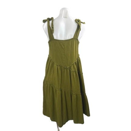 Urban Renewal Green Linen Sleeveless Tie Tiered Tank Cami A Line Midi Dress Sz S