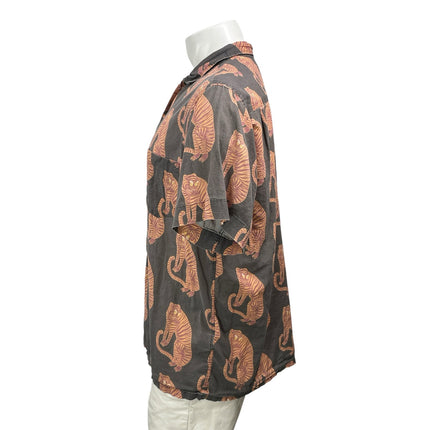 Desmond & Dempsey Mens Multicolor Tiger Graphic Short Sleeve Button Down Shirt L