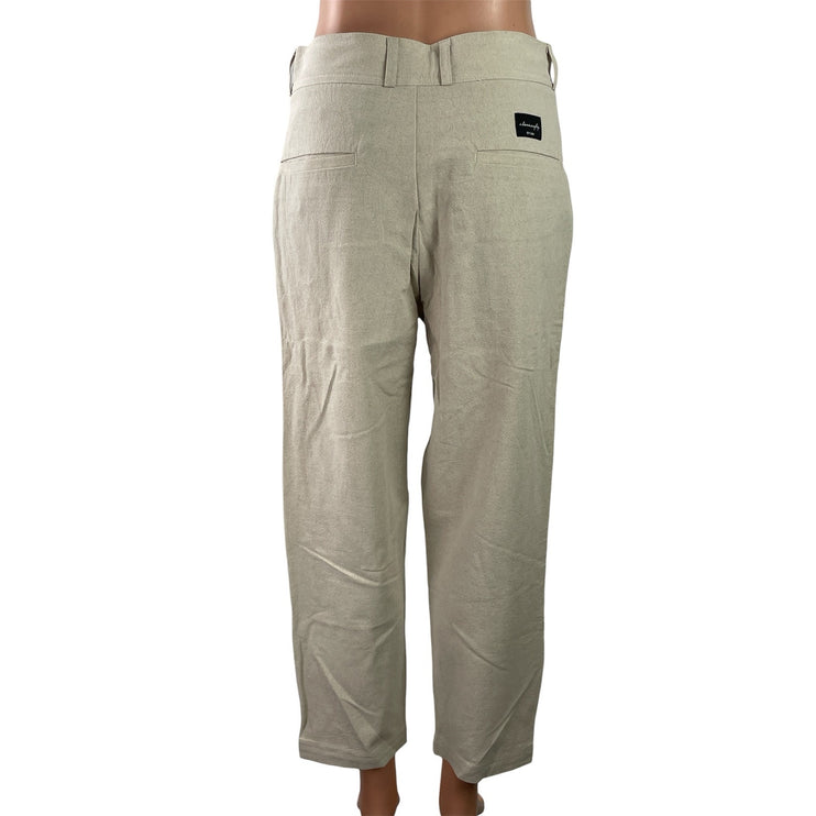 I Love Ugly Women's Beige Linen Khaki Pleated Wide Leg Trousers Pants Size S