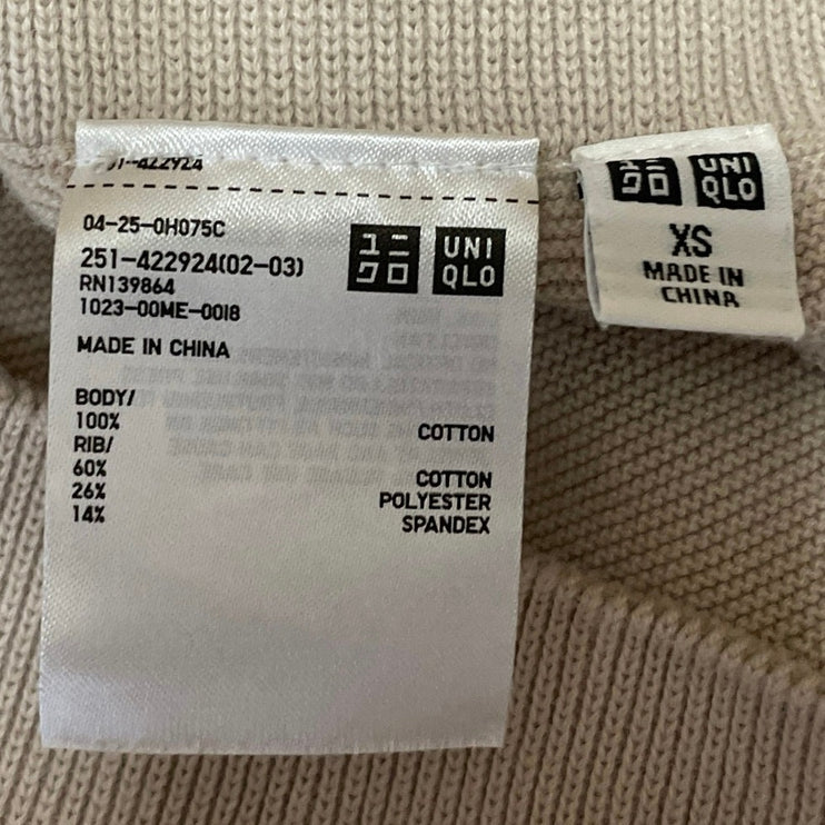 Uniqlo 3D Cotton Beige High Waist A Line Knit Pull On Flared Midi Skirt Size XS