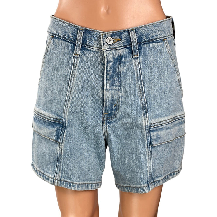 Abercrombie & Fitch The Dad Women's Blue Light Wash Cargo Denim Jean Shorts 28/6