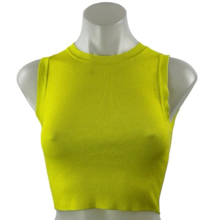Zara Women's Yellow Green Sleeveless Ribbed Knit Racerback Crop Tank Top Size S