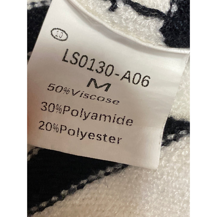 Lillusory Women Black White Striped Long Sleeve Button Up Cardigan Sweater Top M