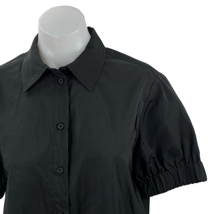 Zara Women's Black Collared Short Sleeve Crop Button Down Shirt Blouse Top Sz S
