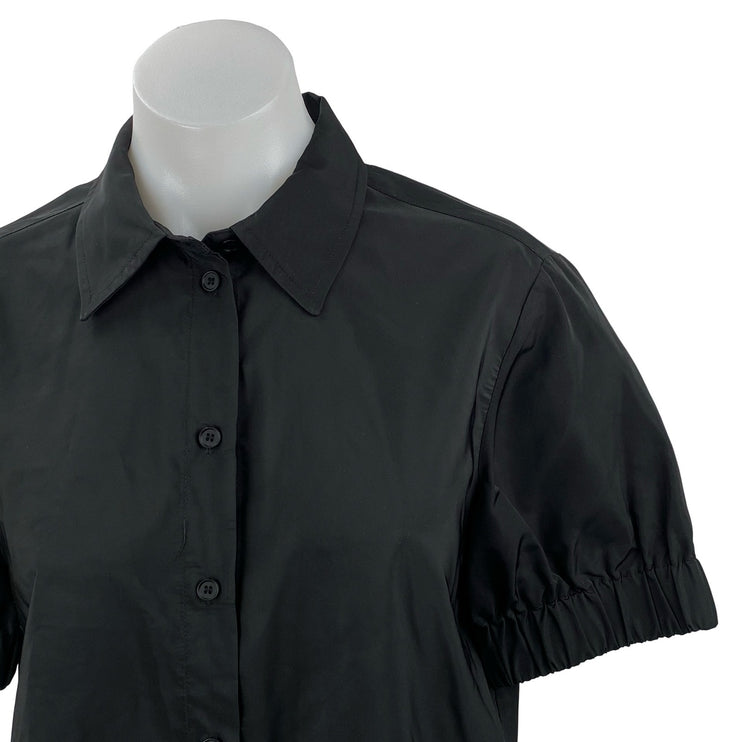 Zara Women's Black Collared Short Sleeve Crop Button Down Shirt Blouse Top Sz S