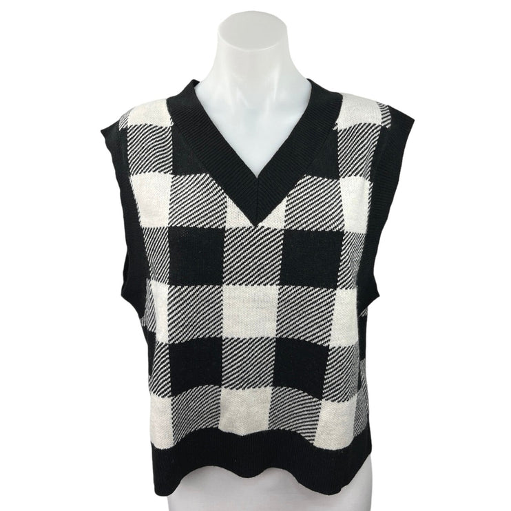 Divided H&M Black White Buffalo Plaid Sleeveless Knit V-neck Sweater Vest Size S