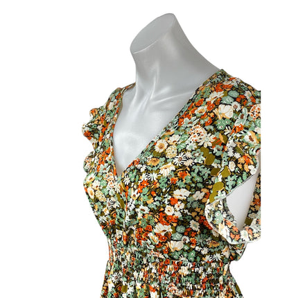 NEW Lulus Multicolor Floral Smocked V Neck Flutter Sleeve Maxi A-Line Dress Sz M