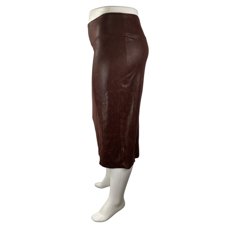 Melissa McCarthy Brown Faux Leather Vegan High Waisted Pencil Midi Skirt Size 1X