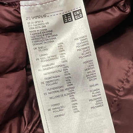 Uniqlo Burgundy Long Sleeves Quilted Ultra Light Down Puffer Coat Jacket Size L