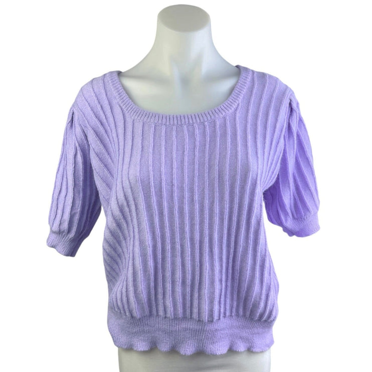 FRNCH Purple Wool Cashmere Knitted Short Puff Sleeve Sweater Shirt Blouse Top L