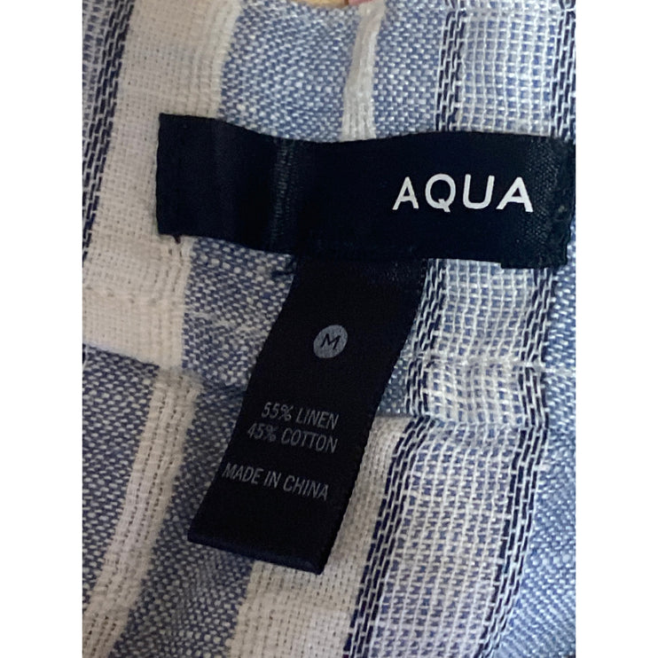 Aqua Blue Linen Striped Sleeveless Cami Camisole Button Down Tank Shift Dress M