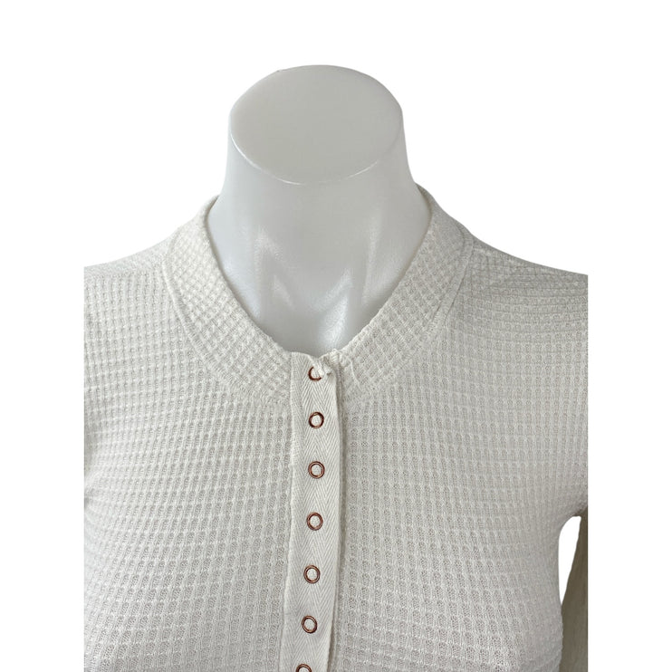 Free People Intimately Women's White Waffle Knit Long Sleeve Henley T Shrt Top S