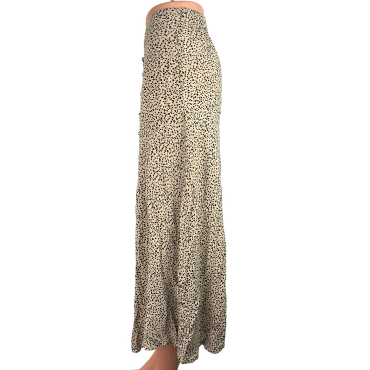 American Eagle Cream Black Animal Leopard Print Elastic Waist Slit Midi Skirt XL