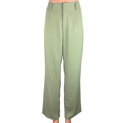 Shein Green High Rise Pleated Wide Leg Business Career Trouser Pants Size 8/10