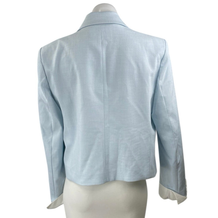 Zara Women's Blue Double Breasted Peak Lapel Cropped Blazer Coat Jacket Size L