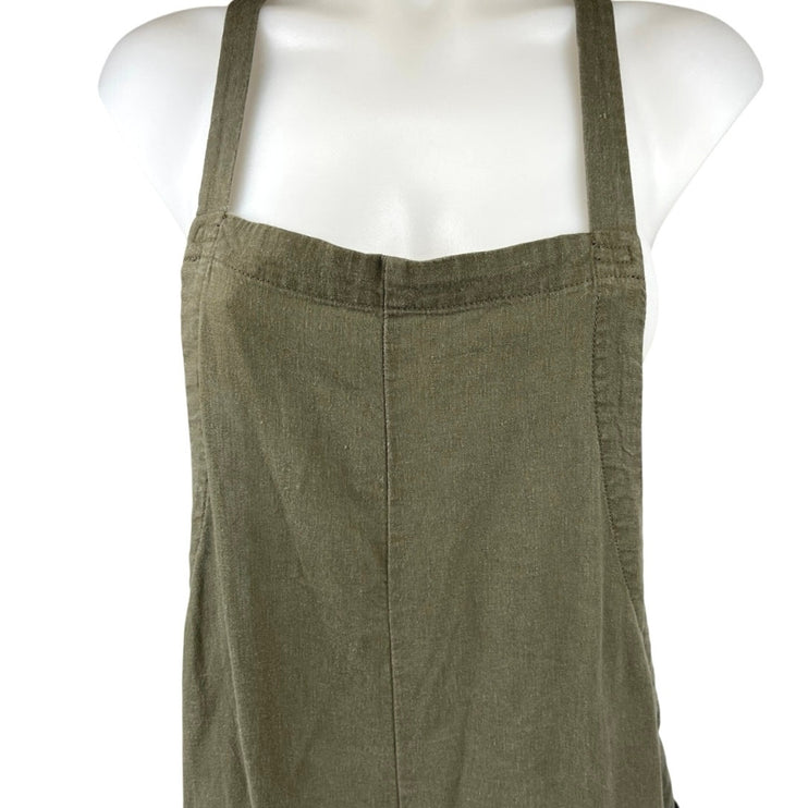 Urban Outfitters BDG Green Linen Square Neck Bib Overalls Romper Jumpsuit Sz S