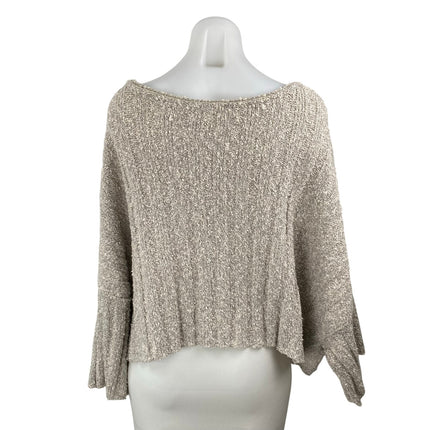 Free People Good Day Beige Long Sleeve Oversized Cropped Knit Sweater Top Size M