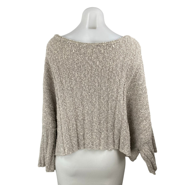 Free People Good Day Beige Long Sleeve Oversized Cropped Knit Sweater Top Size M