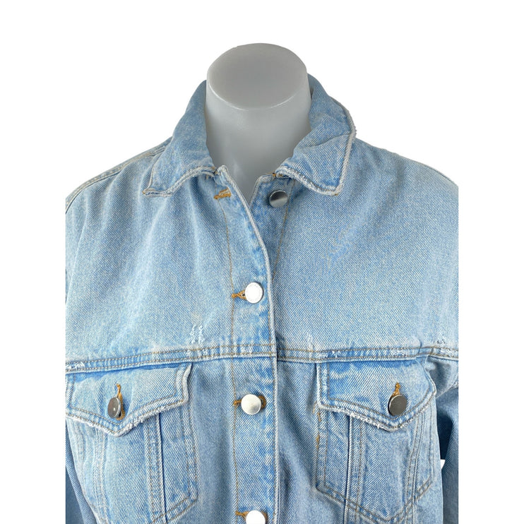 Zara Women's Blue Raw Frayed Hem Long Sleeve Collared Denim Jeans Coats Jacket S