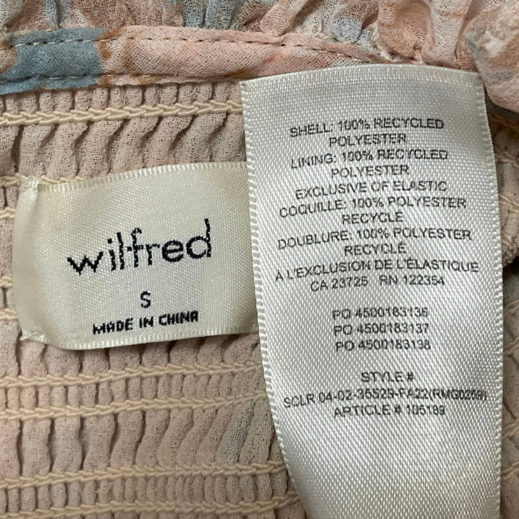 Aritzia Wilfred Wuthering Beige Blue Short Sleeves Floral Smocked Blouse Top S