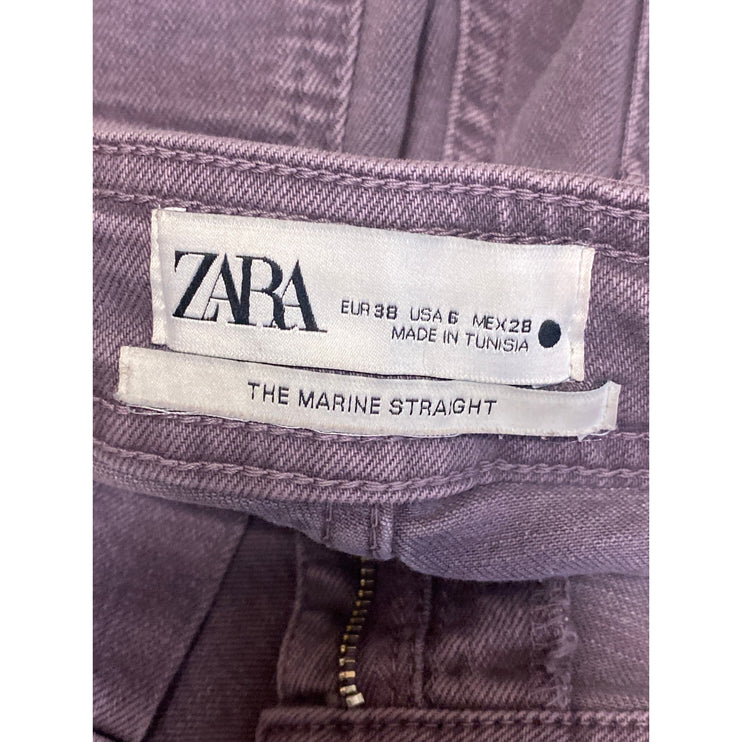 Zara The Marine Purple Raw Frayed Hem Flare Palazzo Wide Leg Denim Jeans Pants 6