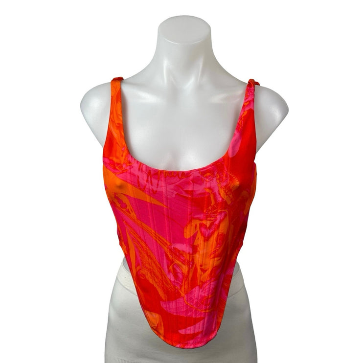 White Fox Coral Pink Marble Longline Sleeveless Corset Bustier Crop Top Size S
