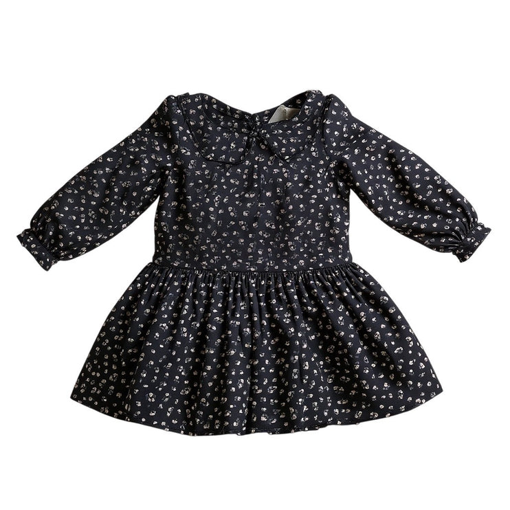 H&M Kids Girls Black Floral Collared Long Sleeve Flouce Flared A-Line Dress 4T