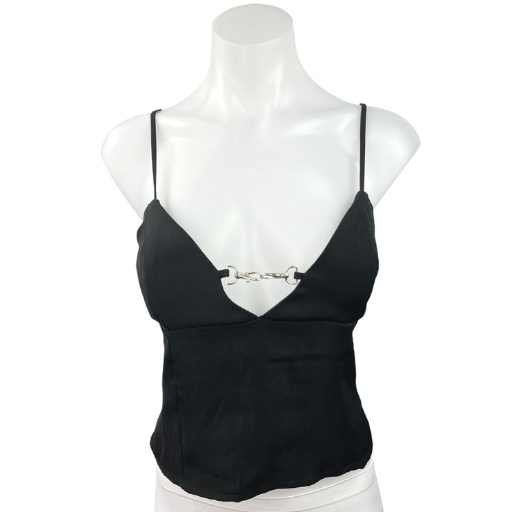 Superdown Black V Neck Zip Adjustable Strap Buckle Camisole Tank Top Size M