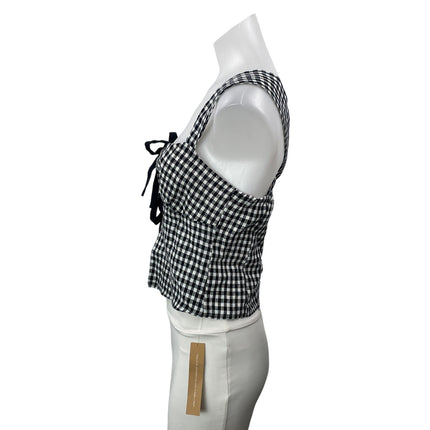 NEW Reformation Azalea Black White Sleeveless Linen Gingham Tie Crop Tank Top 2