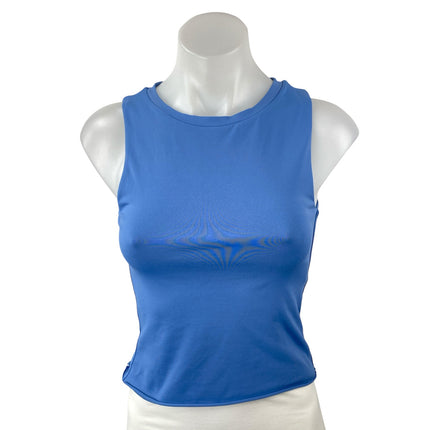 Aritzia Babaton Women's Blue High Neck Sleeveless Cami Tank Crop Top Size M